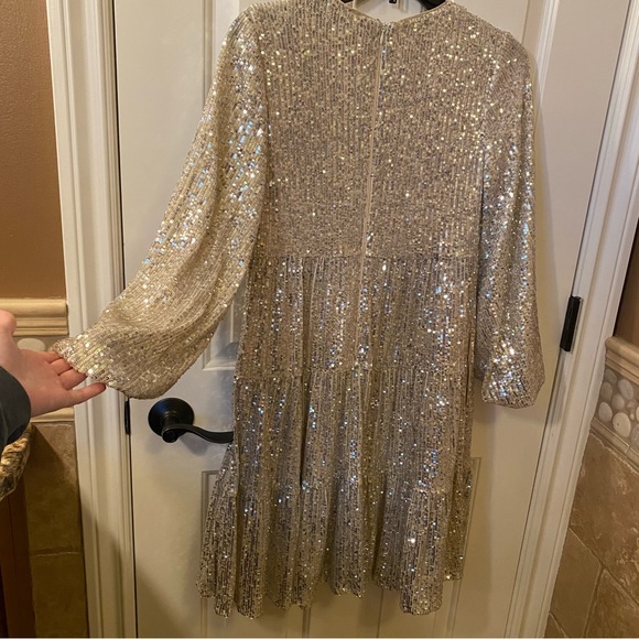 Sequin Sparkle Champagne Cocktail Party Dress - Picture 10 of 12